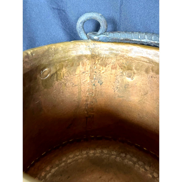 Turkish Hammered VTG Copper Pot Dovetail Seams Rolled Edge Forged Handles RARE - Picture 8 of 15